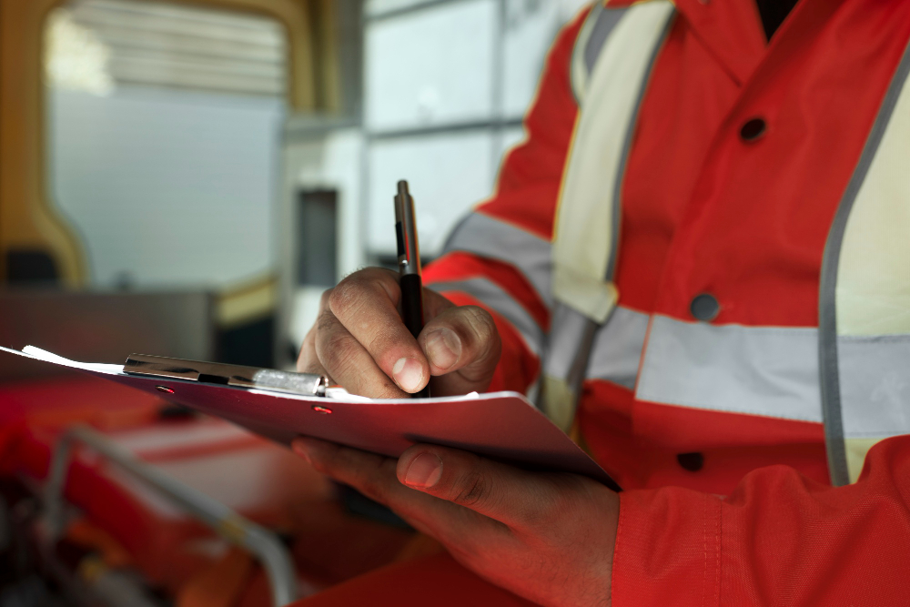 Colaborador registrando as cargas para garantir um checklist de embarque seguro.