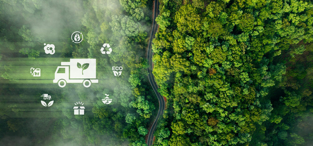 Imagem representativa de veículos sustentáveis com fundo natural.