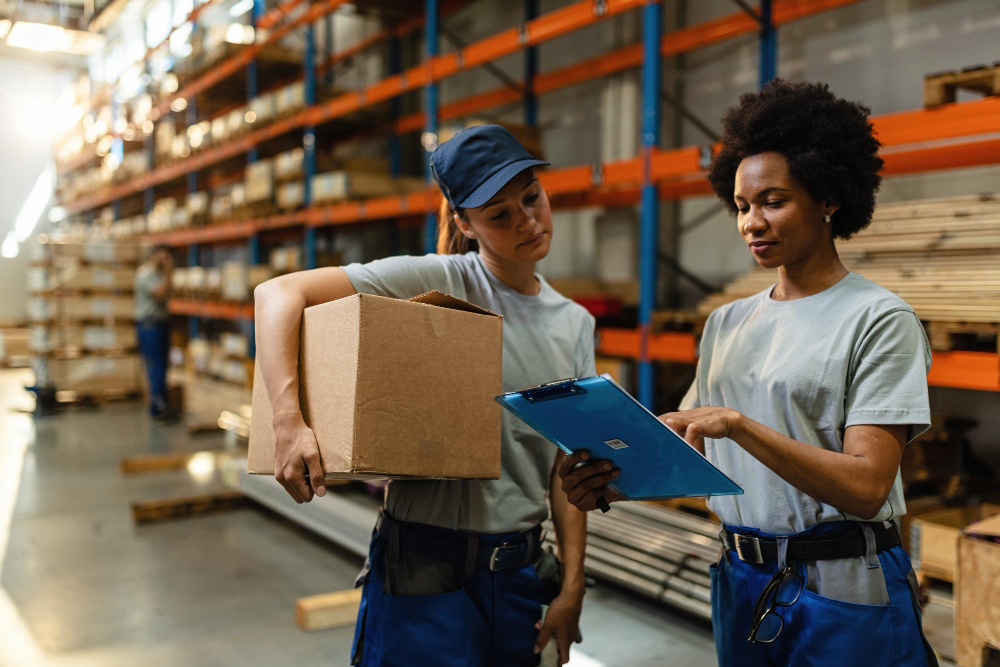 Duas funcionárias dialogando no ambiente de trabalho citando algumas das 10 dicas práticas logísticas.